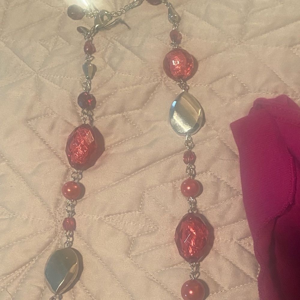White House Black Market necklace, pairs well with magenta top from Express